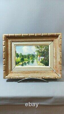 Oil Painting on Wood Early 20th Century Signed R. Grenier Bucolic Landscape of Sarthe