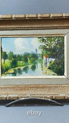 Oil Painting on Wood Early 20th Century Signed R. Grenier Bucolic Landscape of Sarthe