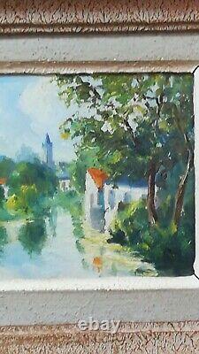 Oil Painting on Wood Early 20th Century Signed R. Grenier Bucolic Landscape of Sarthe