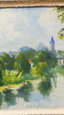 Oil Painting on Wood Early 20th Century Signed R. Grenier Bucolic Landscape of Sarthe