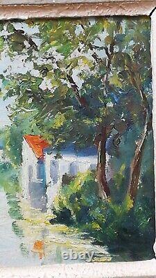 Oil Painting on Wood Early 20th Century Signed R. Grenier Bucolic Landscape of Sarthe