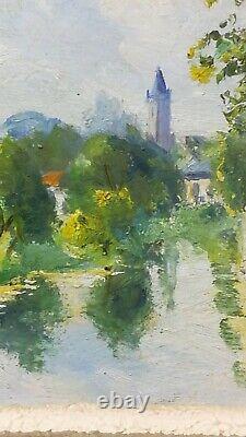 Oil Painting on Wood Early 20th Century Signed R. Grenier Bucolic Landscape of Sarthe