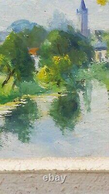 Oil Painting on Wood Early 20th Century Signed R. Grenier Bucolic Landscape of Sarthe