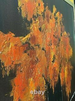 Oil Painting on Wood Fire Flowers Signed René Lévy Dated 04.1995