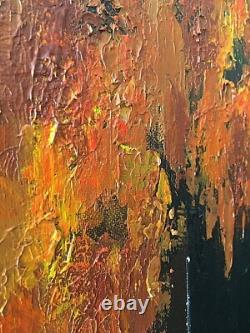 Oil Painting on Wood Fire Flowers Signed René Lévy Dated 04.1995