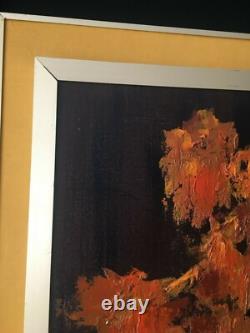 Oil Painting on Wood Fire Flowers Signed René Lévy Dated 04.1995