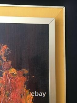 Oil Painting on Wood Fire Flowers Signed René Lévy Dated 04.1995