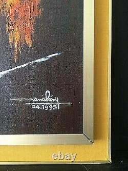 Oil Painting on Wood Fire Flowers Signed René Lévy Dated 04.1995