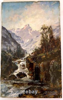 Oil Painting on Wood: Mountain Stream Landscape