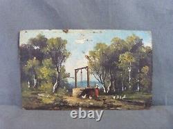 Oil Painting on Wood Panel, 19th Century Woman at the Well