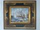 Oil Painting On Wood Panel Snowy Village Double Frame With Corner Fillers