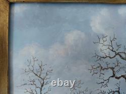 Oil Painting on Wood Panel Snowy Village Double Frame with Corner Fillers