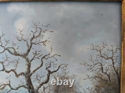 Oil Painting on Wood Panel Snowy Village Double Frame with Corner Fillers