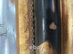 Oil Painting on Wood Panel Snowy Village Double Frame with Corner Fillers