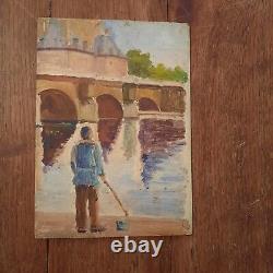 'Oil Painting on Wood Paris Pont Neuf'