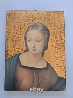 Oil Painting on Wood Religious Scene Portrait Woman Mary. Painting