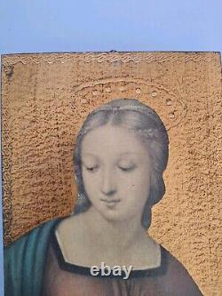 Oil Painting on Wood Religious Scene Portrait Woman Mary. Painting