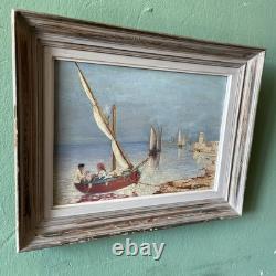 Oil Painting on Wood Signed to be Determined Maritime Landscape Fishing Boat