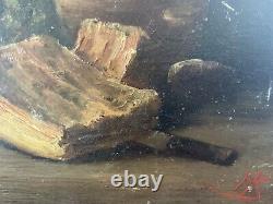 Oil Painting on Wood Still Life with Cabbage Signature NK 19th Century