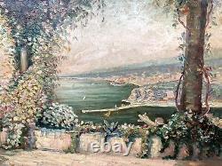 Oil Painting on Wood The Bay of Nice Signed P. Suirin