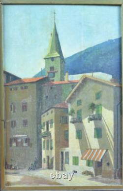 Oil Painting on Wood XXth Habitations Bell Tower Basil Wingfield Towsey