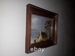 Oil Painting on Wood and Glass: A Bigouden Woman and Coastal Landscape of Brittany