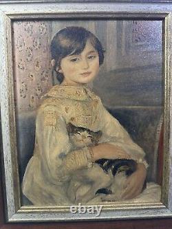 Oil Painting on Wood by Auguste Renoir - Portrait of Julie Manet - Vintage Frame