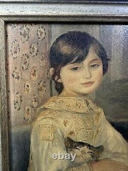 Oil Painting on Wood by Auguste Renoir- Portrait of Julie Manet- Vintage Frame