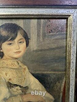 Oil Painting on Wood by Auguste Renoir - Portrait of Julie Manet - Vintage Frame