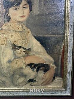 Oil Painting on Wood by Auguste Renoir- Portrait of Julie Manet- Vintage Frame