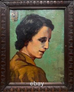 Oil Painting on Wood by Many Gigandet Woman in Profile