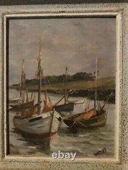 Oil Painting on Wood of Boats in the Landscape of Brittany