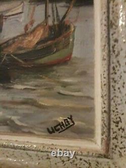 Oil Painting on Wood of Boats in the Landscape of Brittany
