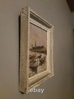 Oil Painting on Wood of Boats in the Landscape of Brittany