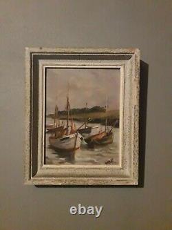Oil Painting on Wood of Boats in the Landscape of Brittany