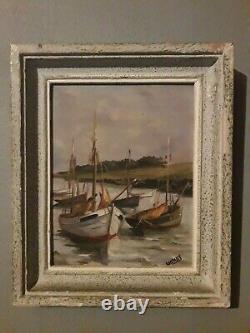 Oil Painting on Wood of Boats in the Landscape of Brittany