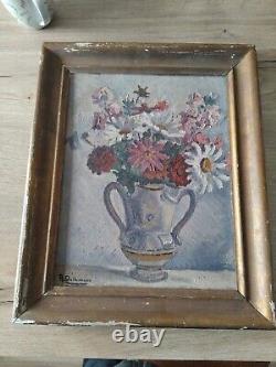 Oil Painting on Wood signed Delhumeau Bouquet of Flowers Vendée Isle of Yeu