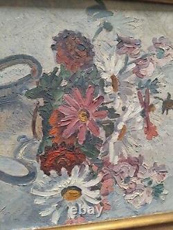 Oil Painting on Wood signed Delhumeau Bouquet of Flowers Vendée Isle of Yeu