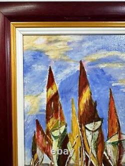 Oil Painting on Wooden Panel Vintage Sailboat Marine Decor Signed Port 2003