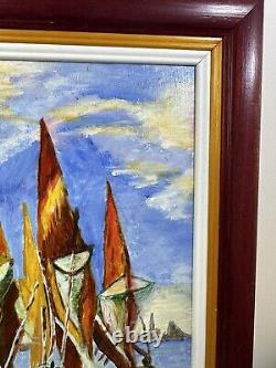 Oil Painting on Wooden Panel Vintage Sailboat Marine Decor Signed Port 2003