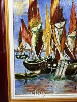 Oil Painting on Wooden Panel Vintage Sailboat Marine Decor Signed Port 2003