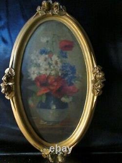 Oil Peinture On Wood 19/xxe S. Golden Studded Frame Bruey Painter