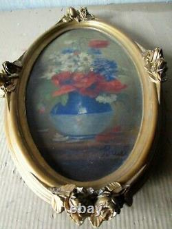 Oil Peinture On Wood 19/xxe S. Golden Studded Frame Bruey Painter