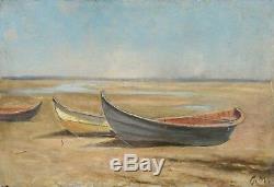 Oil S / Panel. Xix. Georges-philibert Maroniez. Boats On The Beach
