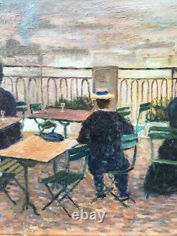 Oil Table Scene Style Terrace Montmartre Anne De Saeger (born 1947)