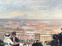 Oil Table Scene Style Terrace Montmartre Anne De Saeger (born 1947)
