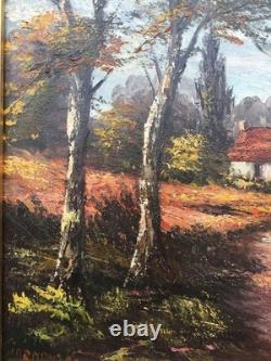 Oil on Canvas Autumn Landscape Signed Siarnowski Wooden Frame with Gilded Stucco