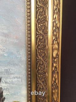 Oil on Canvas Autumn Landscape Signed Siarnowski Wooden Frame with Gilded Stucco