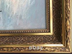 Oil on Canvas Autumn Landscape Signed Siarnowski Wooden Frame with Gilded Stucco