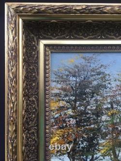 Oil on Canvas Autumn Landscape Signed Siarnowski Wooden Frame with Gilded Stucco